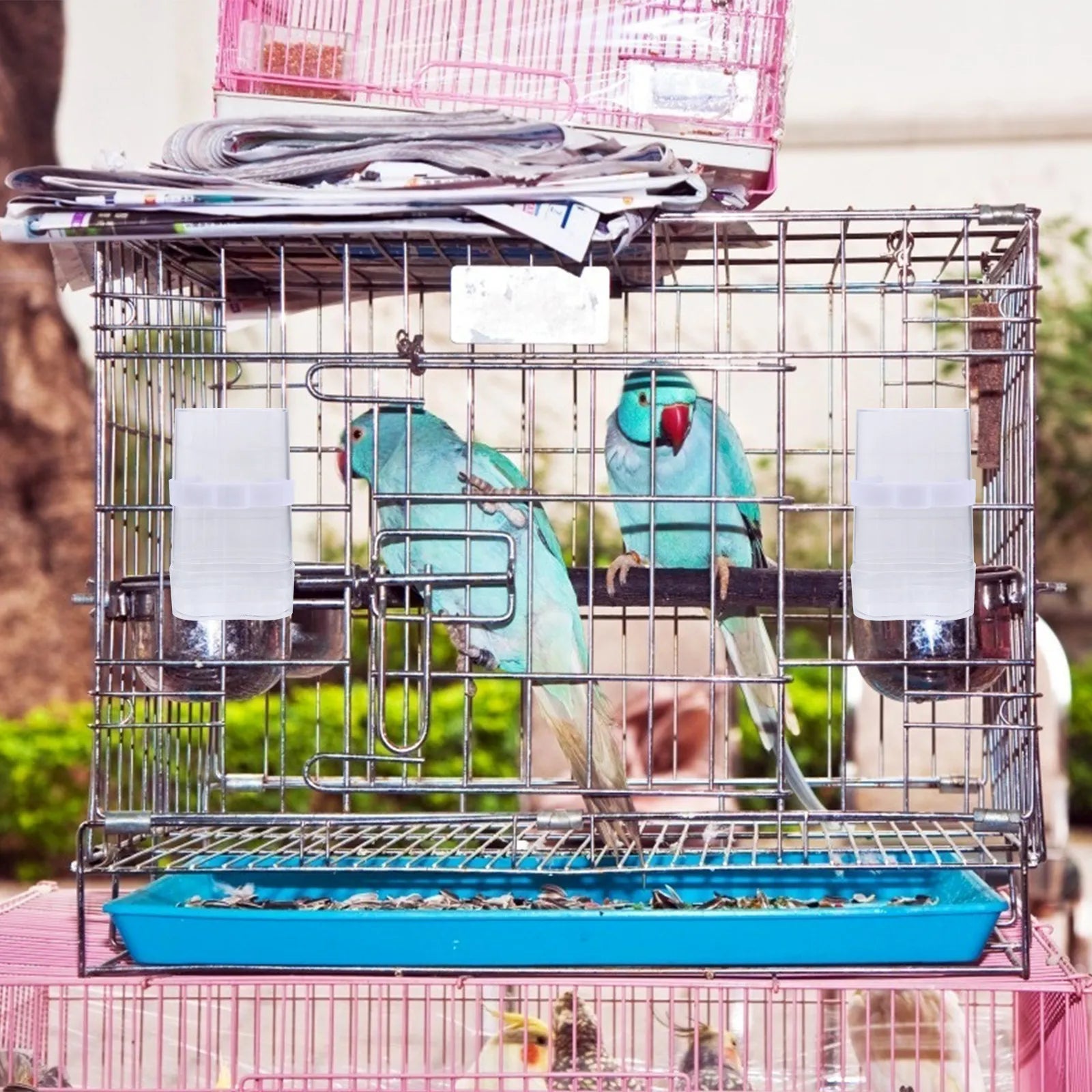 2Sets Automatic Bird Feeder Waterer Plastic Feeding Container Simple