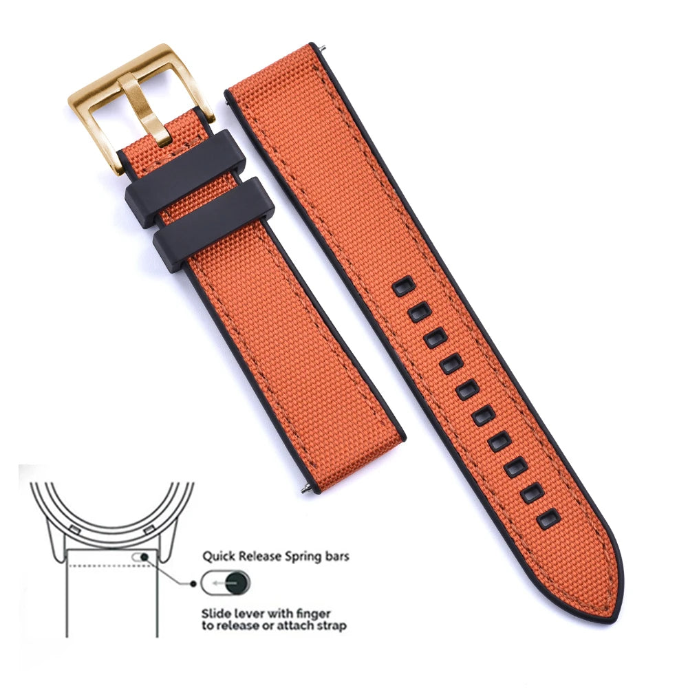 High Quality FKM Canvas Watch Strap 20mm 22mm Hybrid Fluoro Rubber Nylon Watchbands Quick Release For Each Brand Diving Watches Zpaxo