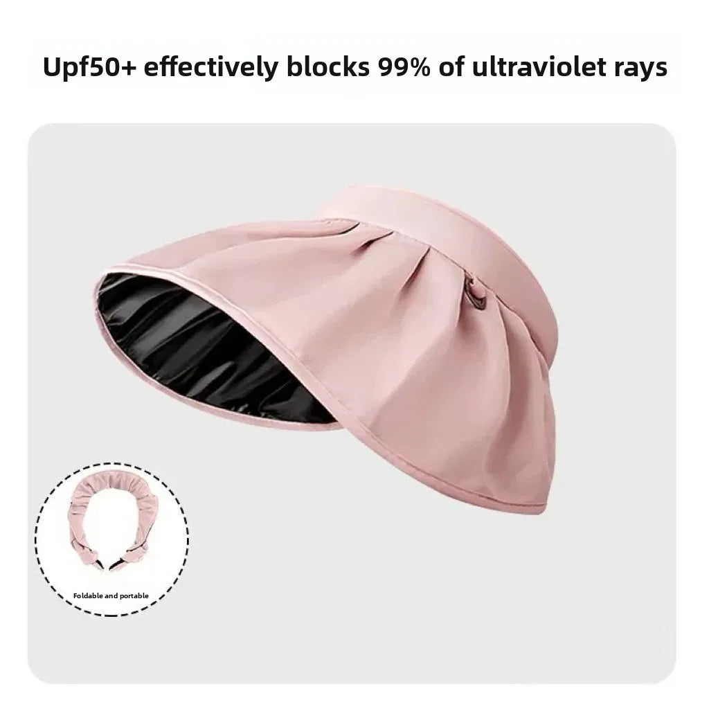 UPF50+ Women's Crownless Sun Hat Foldable Headband Korean Wide Brim