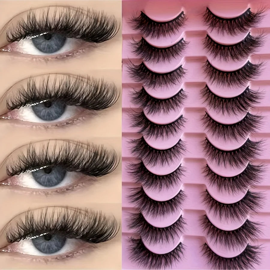 NEW 10 Pairs Cat Eye Lashes Fluffy Faux Mink Lashes 5D Wispy Lashes Pack Dramatic Long Thick Volume Eyelashes False Eyelas Zpaxo
