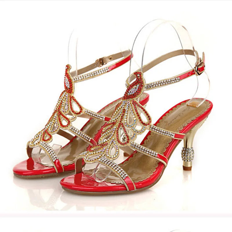 CINESSD Heel Sandals Women's Sexy Thin Rhinestone Banquet Wedding Zpaxo