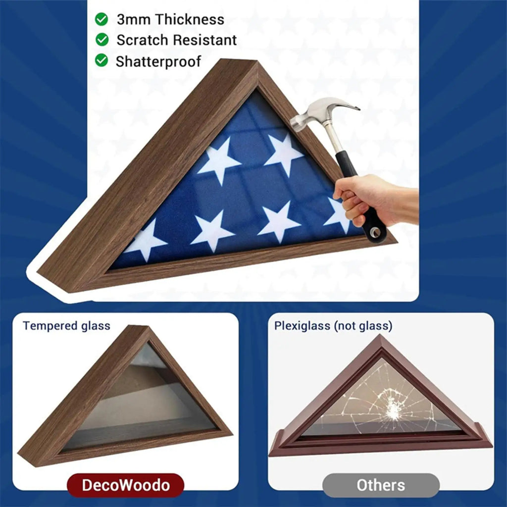 Burial Flag Display Case Wooden Shadow Box Memorial Glass Wall
