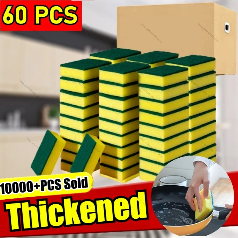 1-60PCS Kitchen Sponges Dual-Sided Scrub Pads Super Absorbent Dish Towel Scratch Resistant Scrubbing Sponge Highly Absorbent Zpaxo