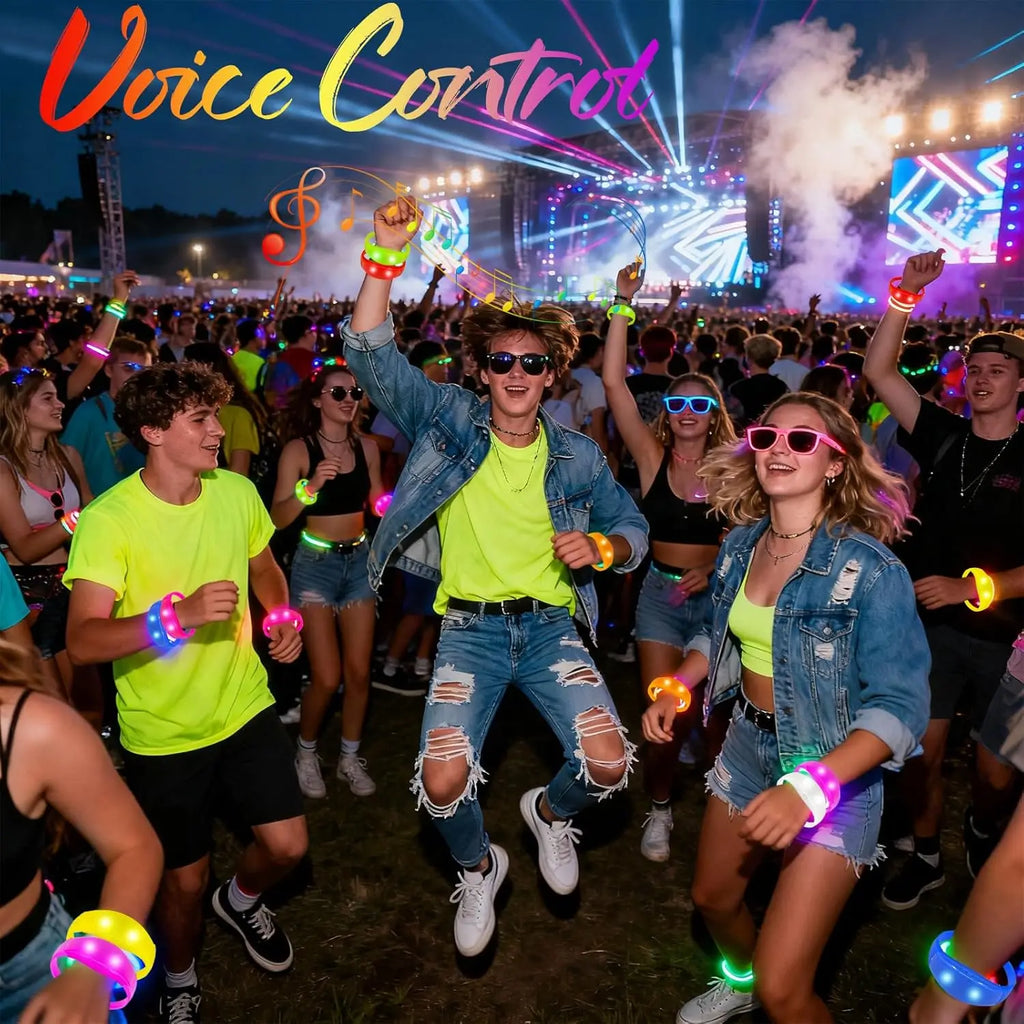LED Light Up Bracelets Flashing Music Sound Activated Silicone
