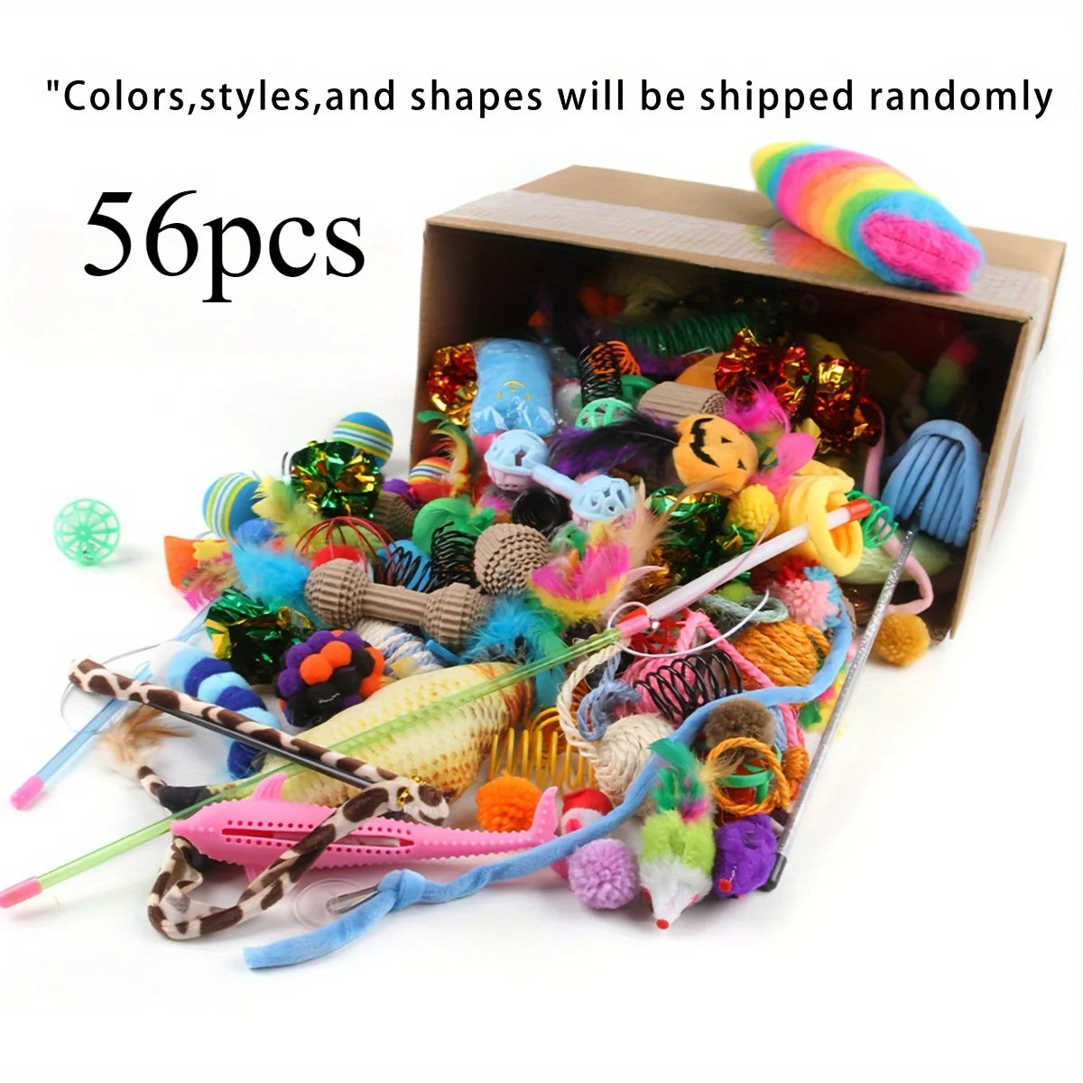 56/28/14PCS Pet Kitten Toys Variety Cat Toy Combination Set Cat Toy Funny Cat Stick Sisal Mouse Bell Ball Cat Supplies Zpaxo 56pcs Random