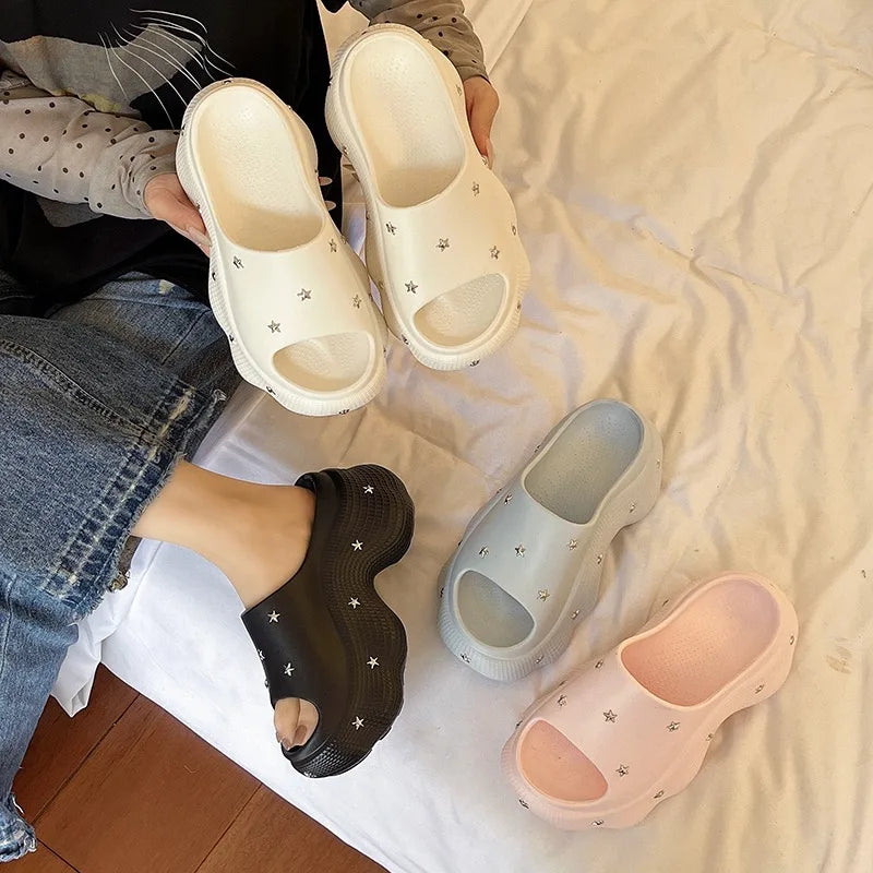 Summer Women's Platform Fish Mouth Open Toe Slippers Women Star Zpaxo
