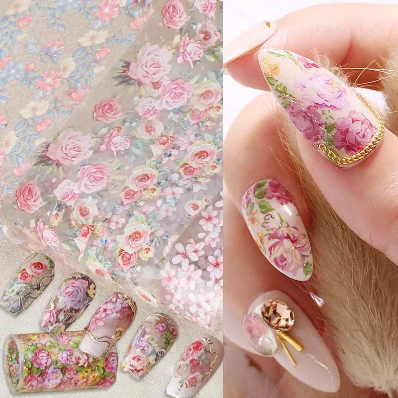 Rose Flower Nail Art Foils Transfer Paper Stickers Designs Floral