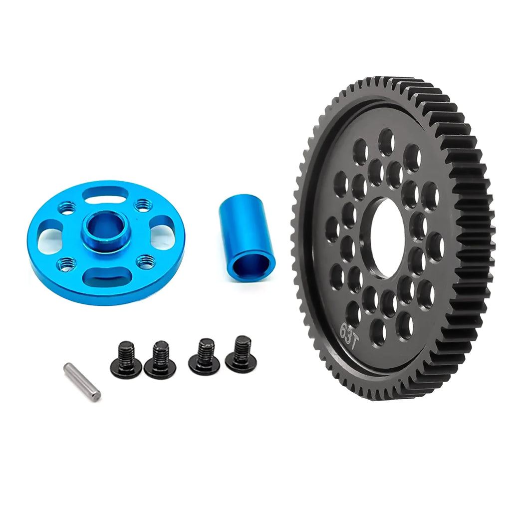Aluminum High Speed Spur Gear With Gear Mount Kit Upgrade Parts For Tamiya TT02 TT-02 RC Car Accessories Replace 63T/64T/66T/71T