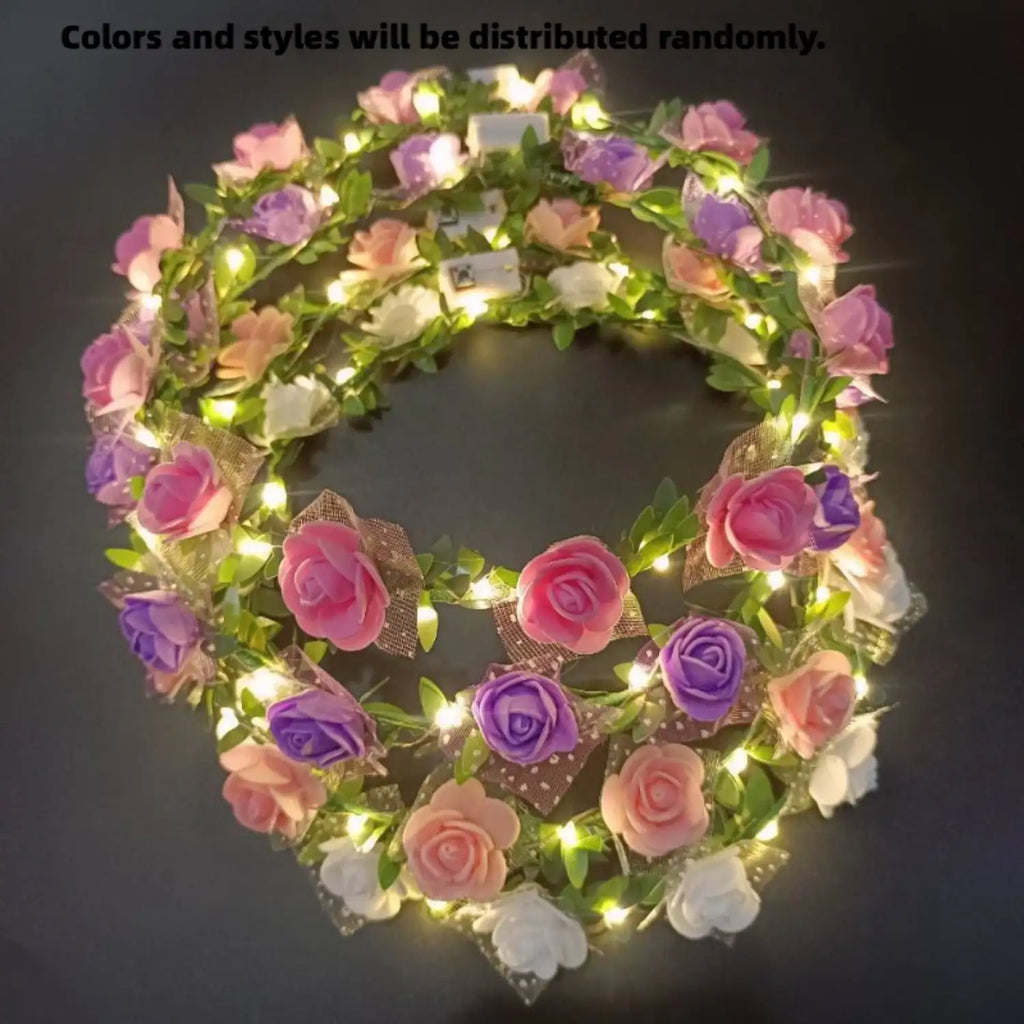 Button Battery Floral Headband Colorful Adorned Vibrant Flowers Green