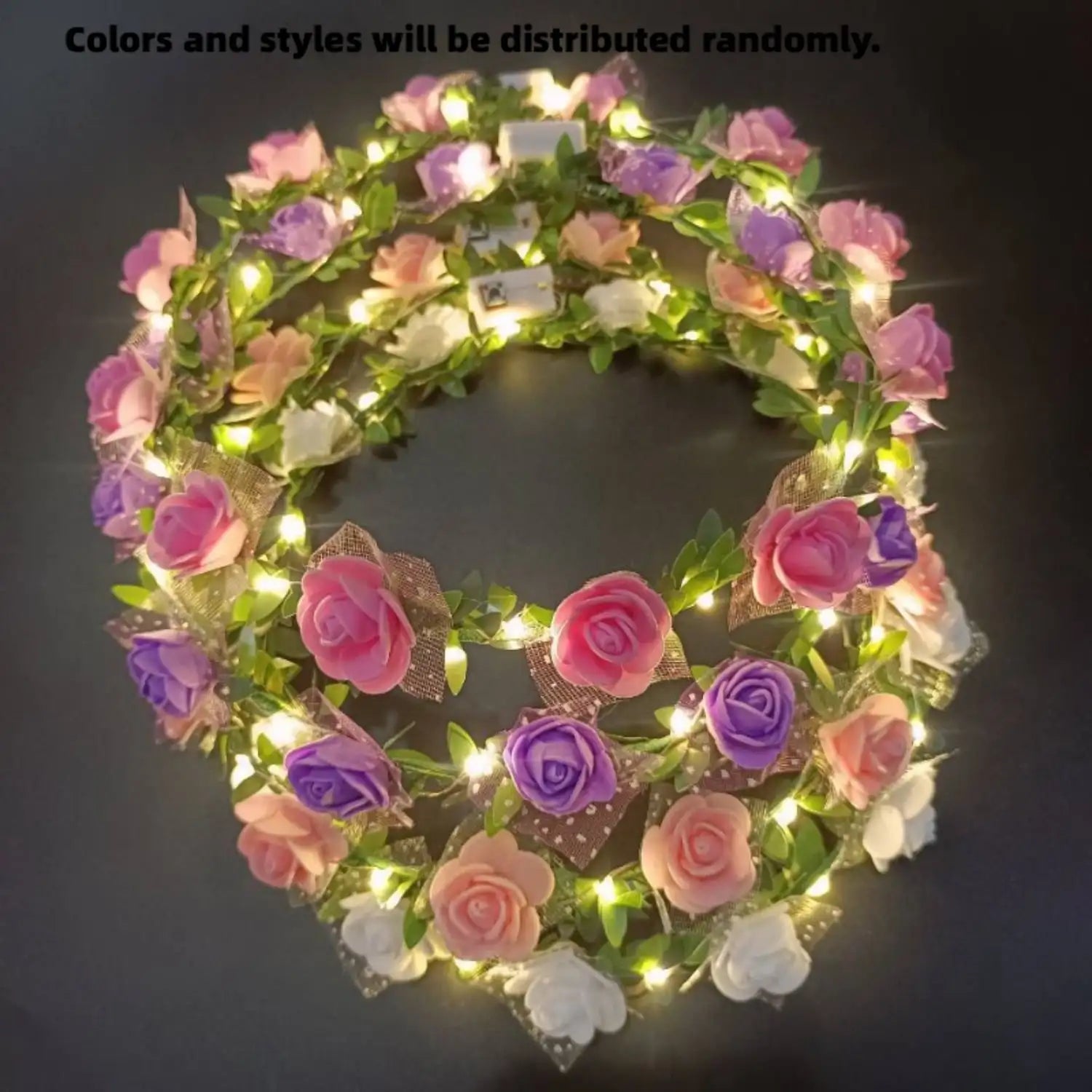 Button Battery Floral Headband Colorful Adorned Vibrant Flowers Green