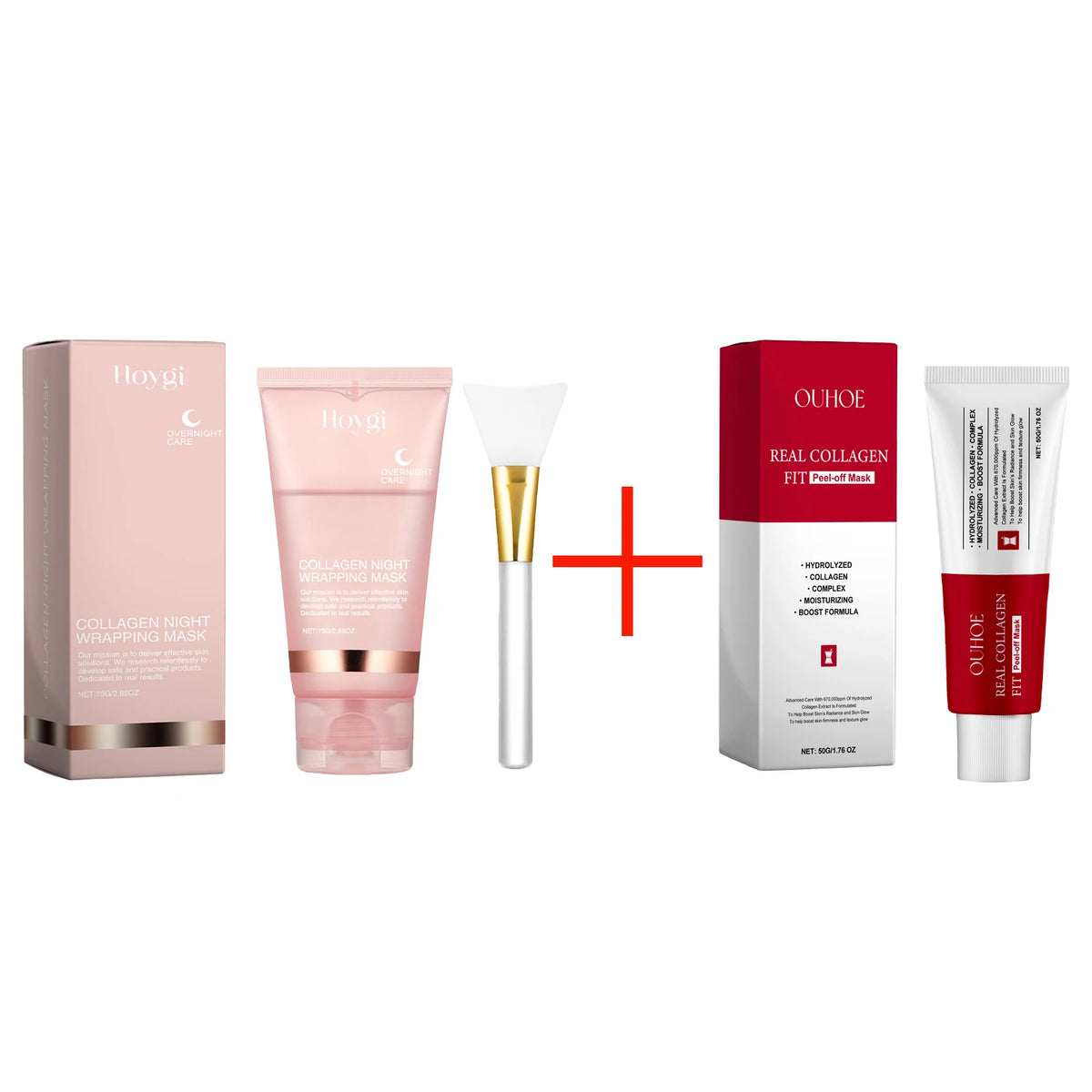 Ouhoe Collagen Peel Off Mask with Application Brush Anti Wrinkle Firming Hydrating Easy Peel All Skin Types Non Irritating Clean Zpaxo A and B