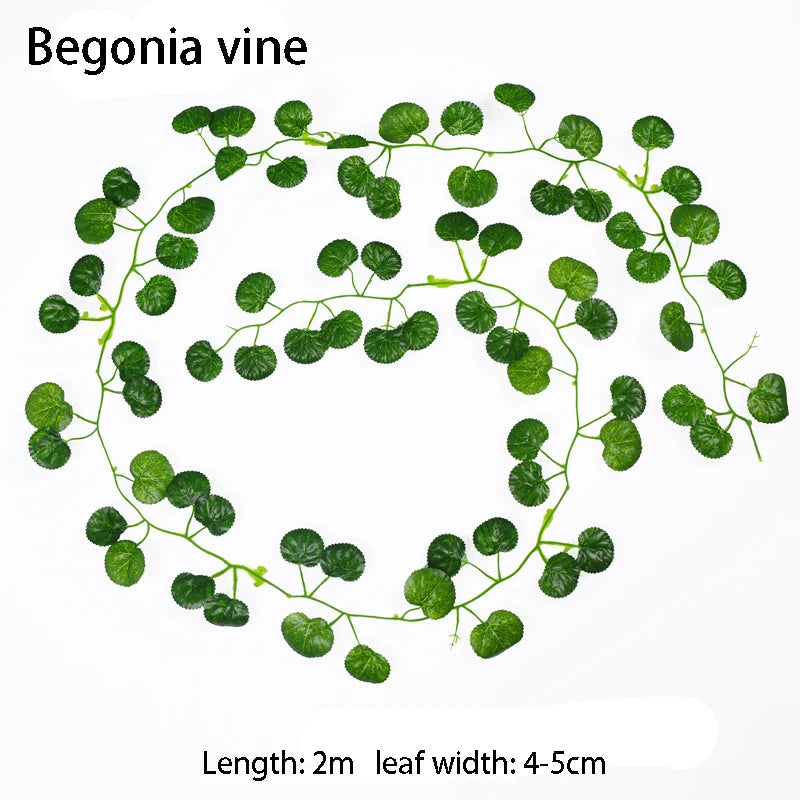 100 2M Artificial Green Leaves Ivy Vine Garland Fake Leaf Plants Zpaxo Begonia leaf 100M (50String)