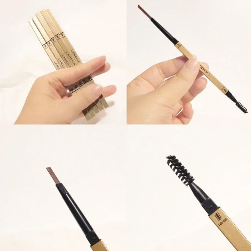 2 in 1 Deluxe Golden Strip Eyebrow Pencil 5 Colors Dual-Ended Long-Lasting Waterproof Precise Application Delicate Eye Makeup Zpaxo