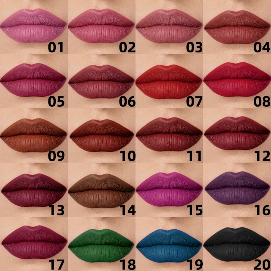 20 Colors Sexy Long Lasting Velvet Matte Lip Gloss Liquid Lipstick