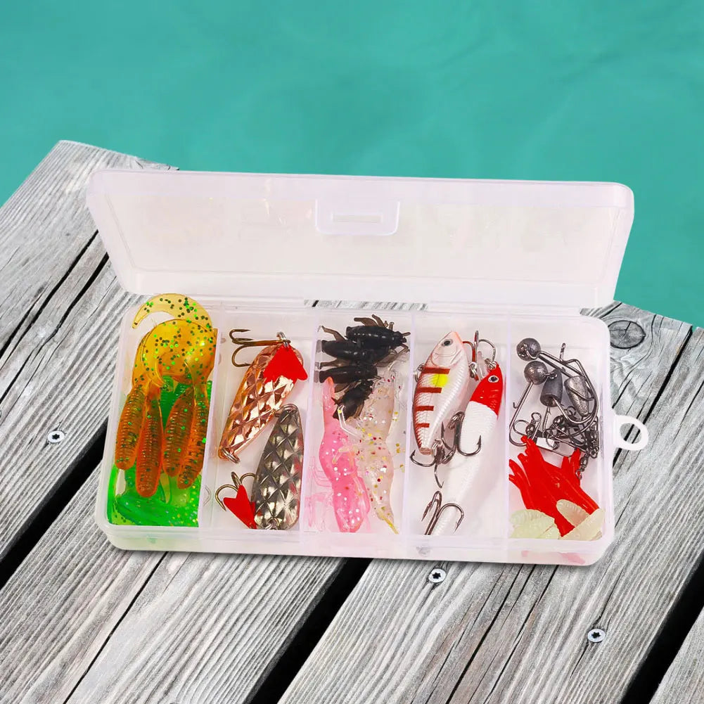 Fishing Lure Soft Hard Bait Hooks Swivels Tackle Box Bass Pike Crank
