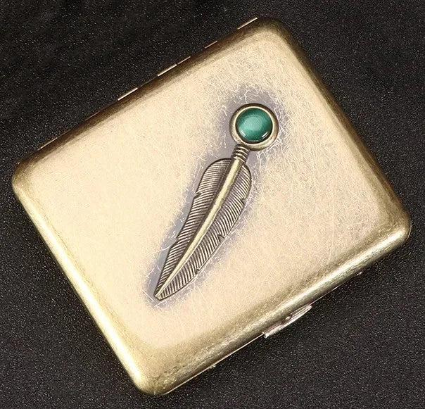 Vintage Relief jade Capacity 20pcs Cigarette Storage Case Pocket Metal Cigarettes Holder Vintage Relief Feather Men's Gifts Boxs Zpaxo Feather