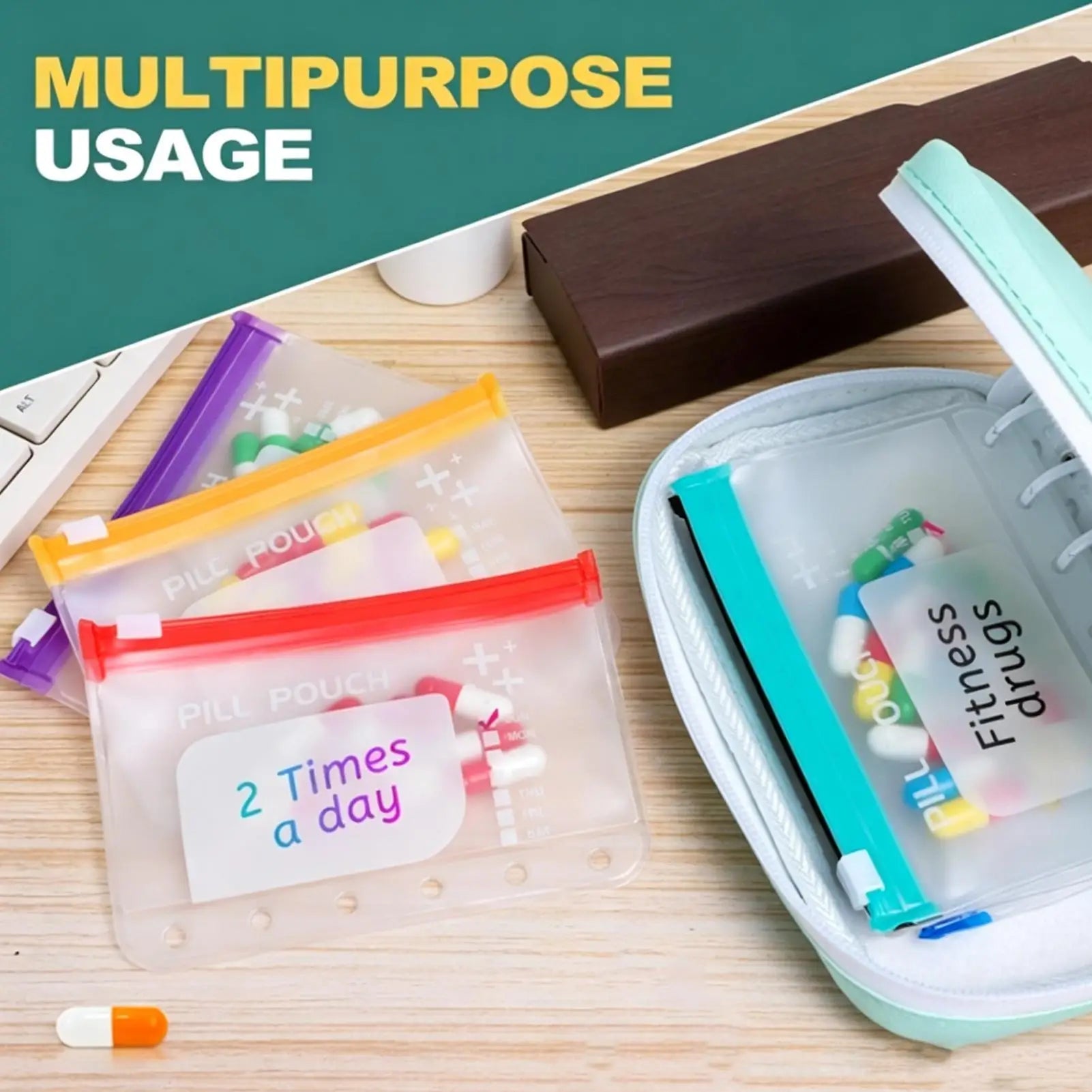 Pill Pouch Bags Waterproof Supplement Silicone Case 14 Compartments