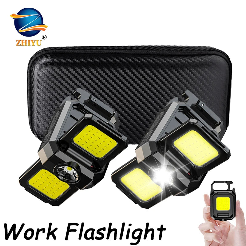 Mini COB Keychain Flashlight – USB Rechargeable, 90° Foldable