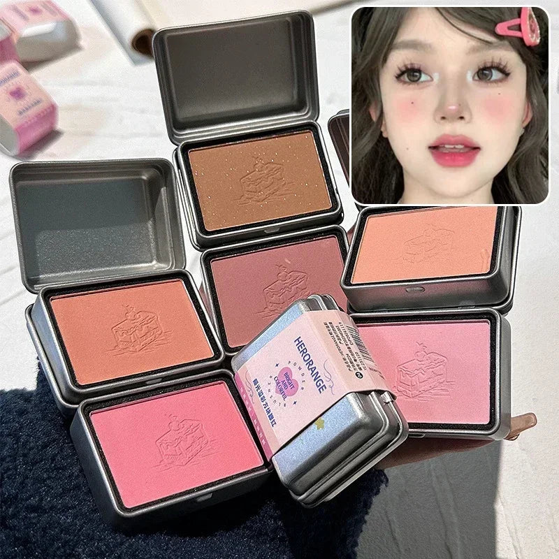 Iron Box Blusher Mineral Powder Long-lasting Natural Cheek Contour Tint Pink Facial Blusher Cosmetics Single Color Blush Palette Zpaxo