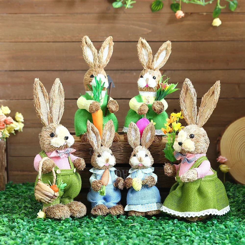 Easter Bunny Handwoven Grass Rabbit Decoration Cute Craft Home Decor