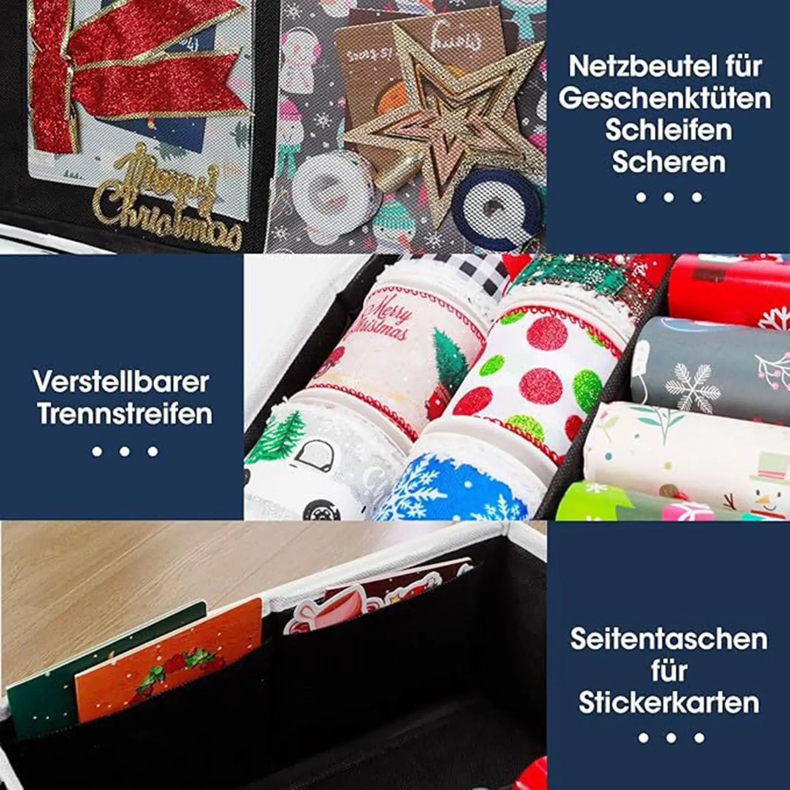 Wrapping Paper Organizer Storage Christmas Large Organizer Wrap Paper Containers with Pockets for Ribbons Bows Stationery Tools Zpaxo