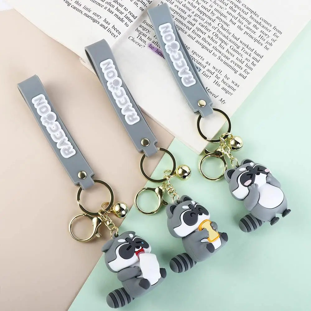 Fashion Gift Funny Earphone Case Cute Alloy Korean Pendant Cartoon Keyring Raccoon Keychain Backpack Decor Zpaxo