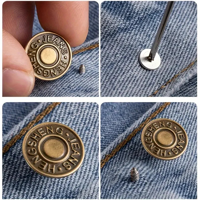 10PCS Adjustable No-Sew Bronze Jeans Buttons - Durable Metal Denim Clothes Snap Fasteners for Pants & Accessories Zpaxo