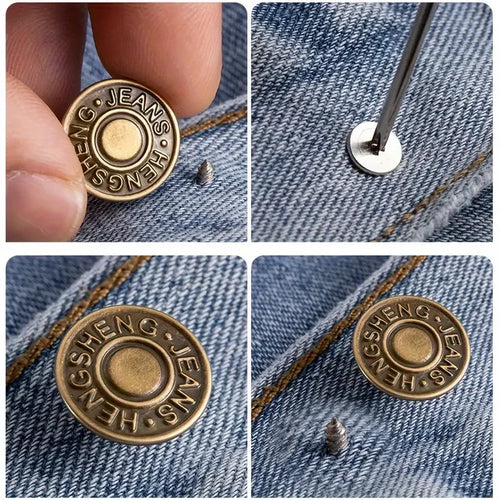 10PCS Adjustable No-Sew Bronze Jeans Buttons - Durable Metal Denim Clothes Snap Fasteners for Pants & Accessories Zpaxo