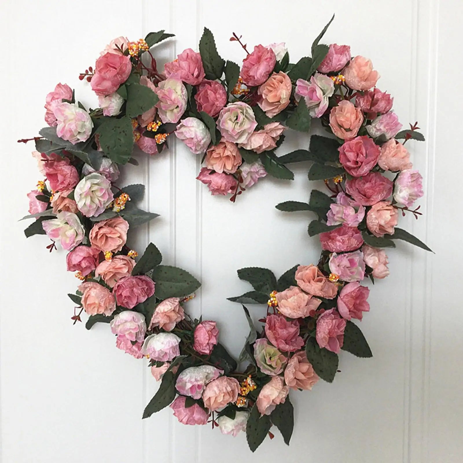 Heart-shaped Rose Wreath Artificial Wall Hanging Knocker Welcome Zpaxo Pink