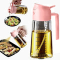 2-in-1 470ml Glass Oil Injection Bottle Fuel Injector Oil Bottle Oil Tank Barbecue Kitchen Baking Roast Picnic Kitchen Worker to Zpaxo Pink-with scale