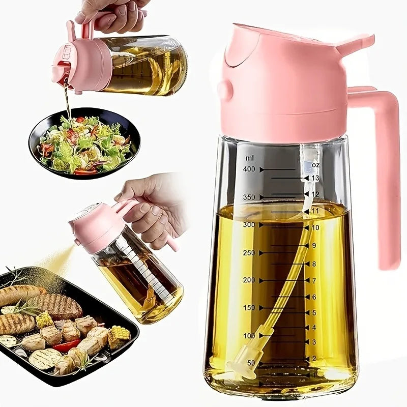 2in1 470ml Glass Spray Oil Sprayer Bottle Spray Oil Dispenser Oil Jar Cruet BBQ Kitchen Baking Roasting Picnic Kitchen Tool Zpaxo pink