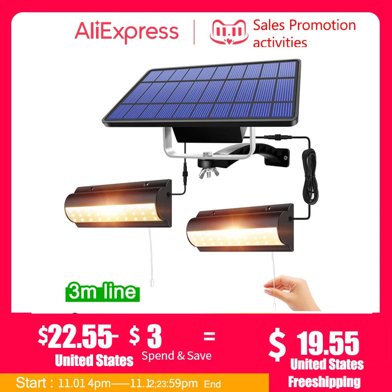 Double Head Solar Pendant Lights Outdoor Indoor Waterproof 60LED Lamp Zpaxo