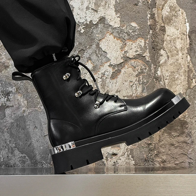 Unisex High-top Chunky Sole Platform Boots Winter Couple Shoes Black