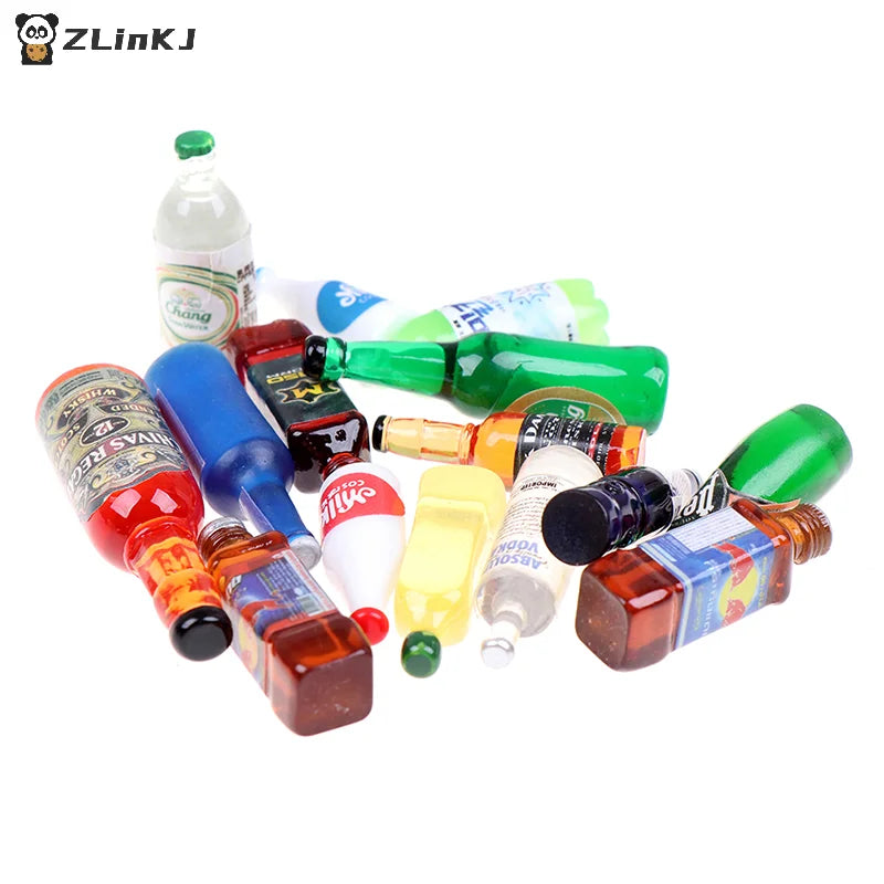 ▶5Pcs 1:12 Dollhouse Miniature Drinks Bottles Model Dolls Kitchen Accessories Zpaxo