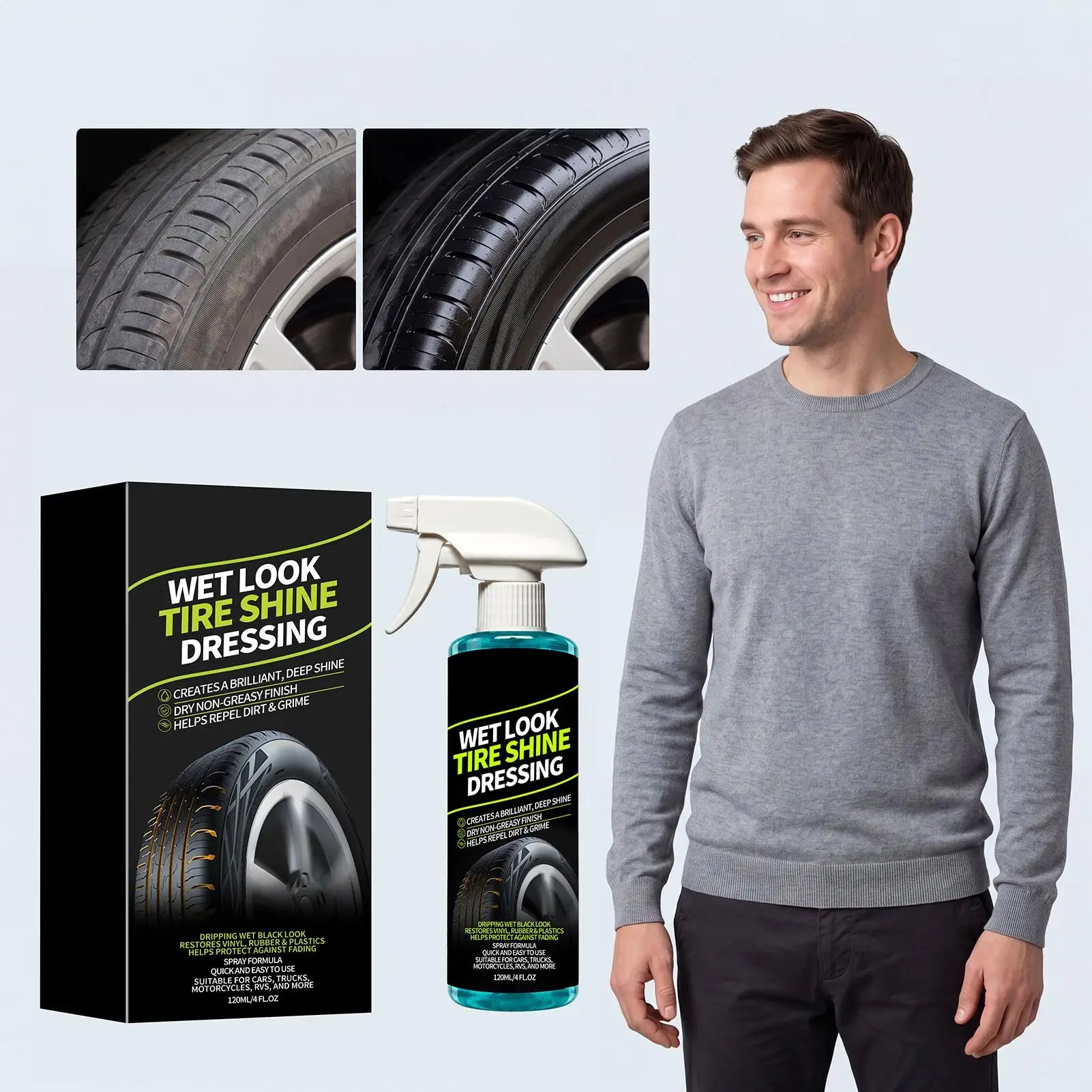 Tire Shine Spray Long Lasting Coating Dressing Rubber Restorer