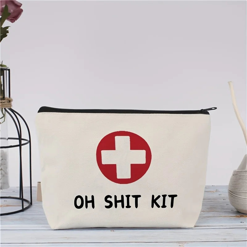 Emergency Toiletry Pouch Red Natural Canvas Unscented Funny Print