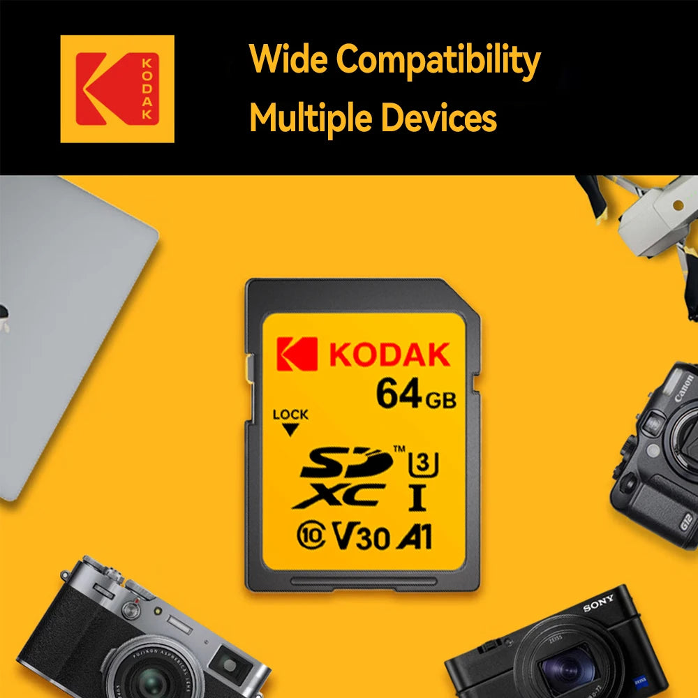 KODAK V30 256GB SD Card UHS-I U3 High Speed Up To 100MB/s Perfect for Full HD Video 64G 128G sd Memory Card SDXC For Camera Zpaxo