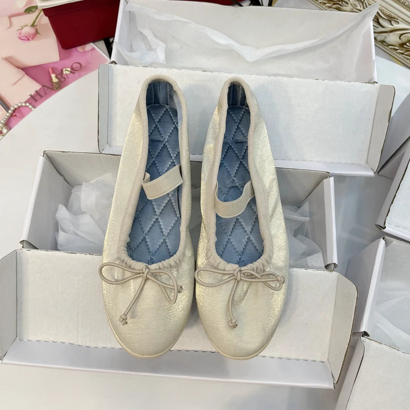 Flat Shoes for Women's Spring Summer Silk Bow Ballet Shoes Women's Round Toe Student Flat Bottom Mary Jane Shoes Lolita Shoes Zpaxo