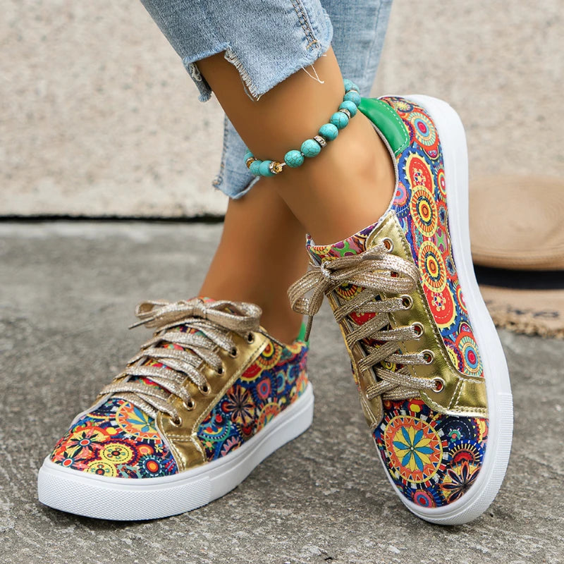 2024 Autumn New Women Fashion Printed Quality Low-Cut Flat Luxury Sneakers Women Comfortable Walking Shoes Zapatos De Mujer Zpaxo