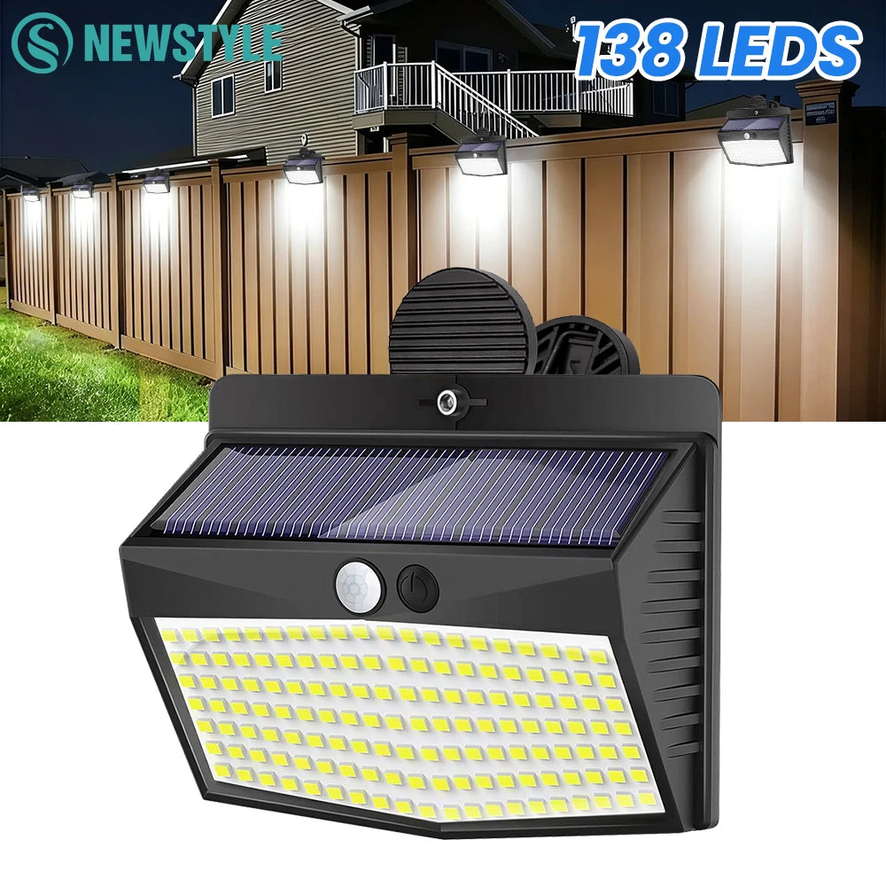 138 LED Clip On Solar Light Outdoor Motion Sensor Lights with 3 Modes Solar Security Light Waterproof For Outside Fence Camping Zpaxo
