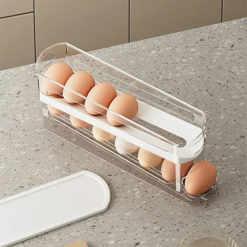 2-Tier Automatic Rolling Egg Dispenser Stair-style Storage Organizer