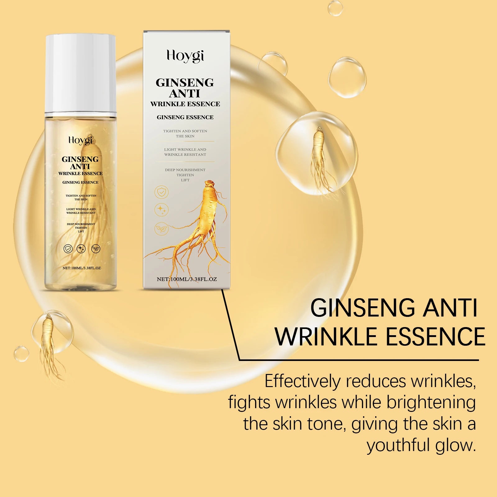 Hoygi 100ml Ginseng Power Firming Serum Reduce Fine Lines Wrinkles and Dark Circles Nourish and Tighten Face Eye Area Zpaxo