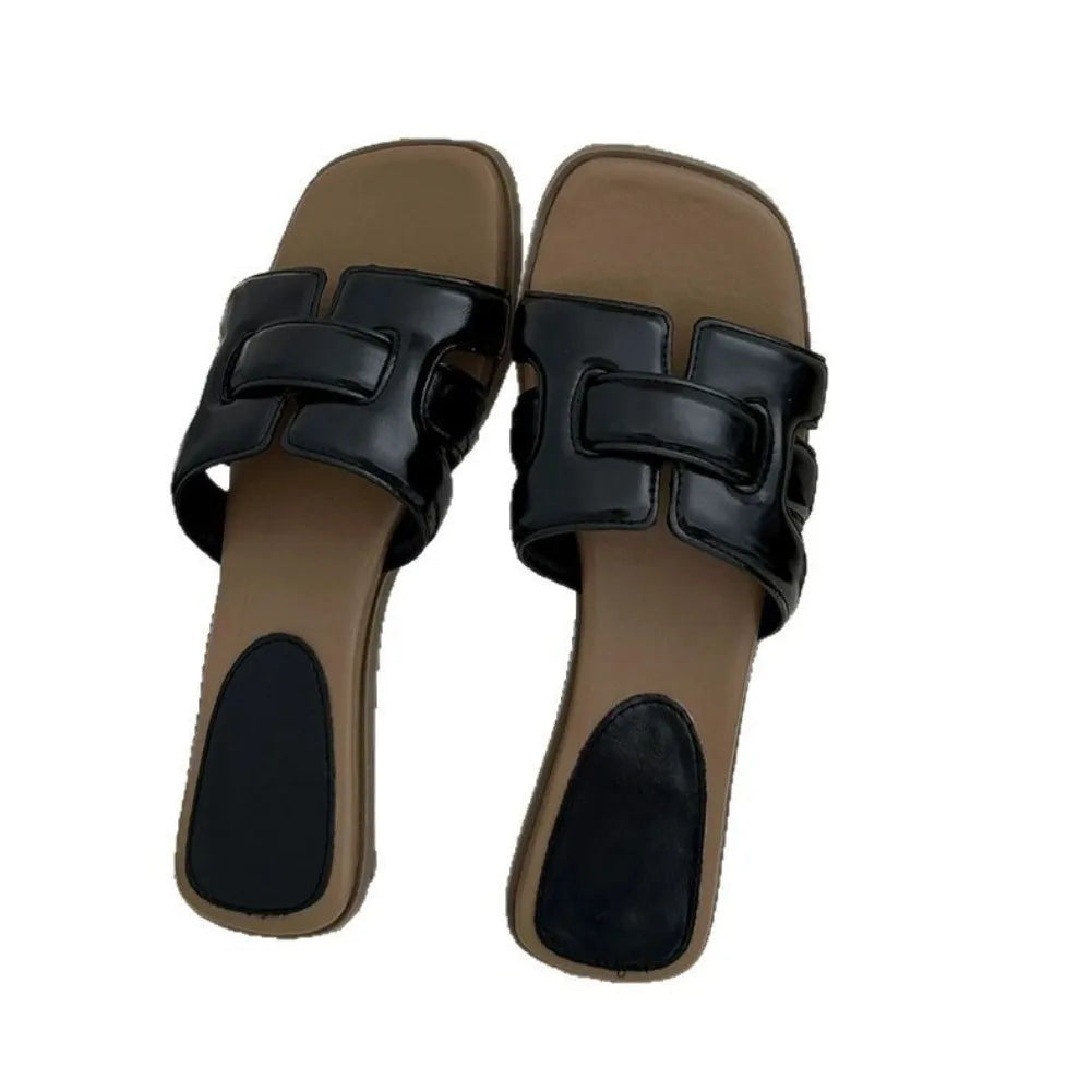 Brown Leather Ladies' Slippers with Exposed Heels Flat Casual Couple Beach Shoes Comfortable Sandals for Women Zpaxo