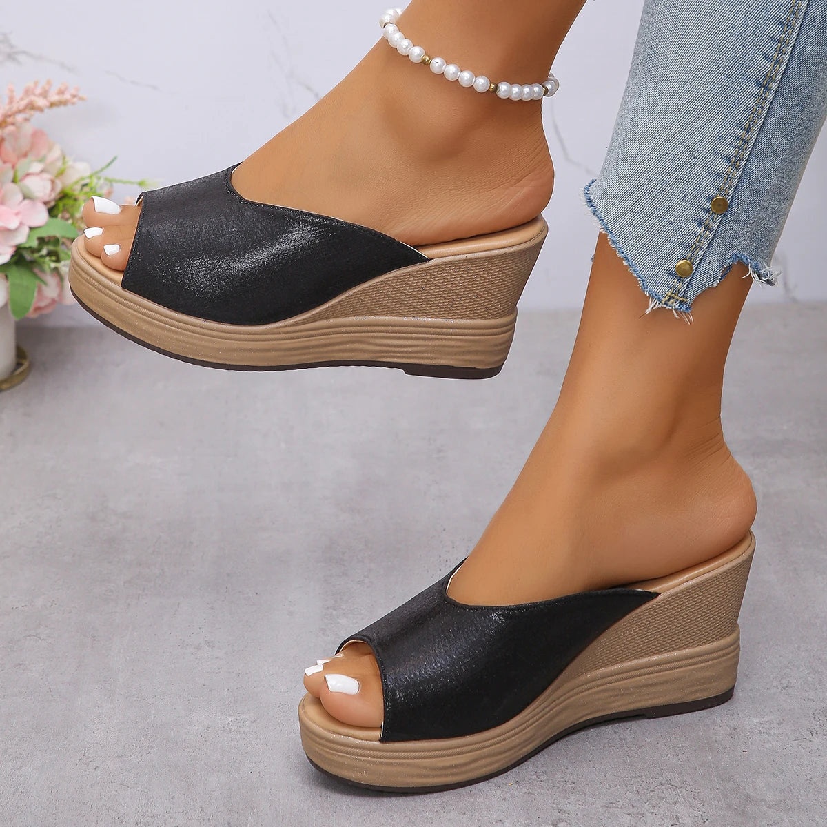 Concise 2026 New Women Sandals Platform Wedge Shoes for Women Open Toe Thick Sole Summer Shoes Woman Fashion High Heel Sandals Zpaxo black 42