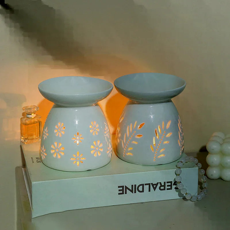 White Ceramic Incense Burner Candle Essential Oil Aromatherapy Diffuser Hollow Heating Stove Middle East Home Decor Ornament Zpaxo