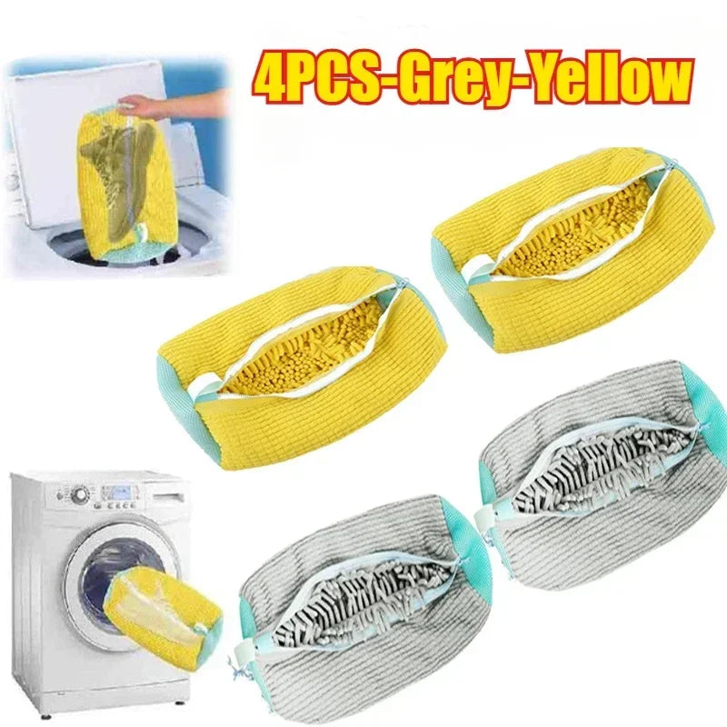 Reusable Plastic Shoe Laundry Bag - Sneaker Cleaning Kit, Ideal for Home Storage and Travel，round for Sneakers and Shoes Zpaxo 4PCS-grey-yellow
