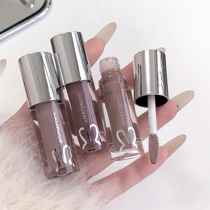 Water Light Mirror Moisturizing Lip Gloss Punk Black Silver Fine Flash Low Saturation Lip Glaze Long-lasting Nude Lip Makeup Zpaxo