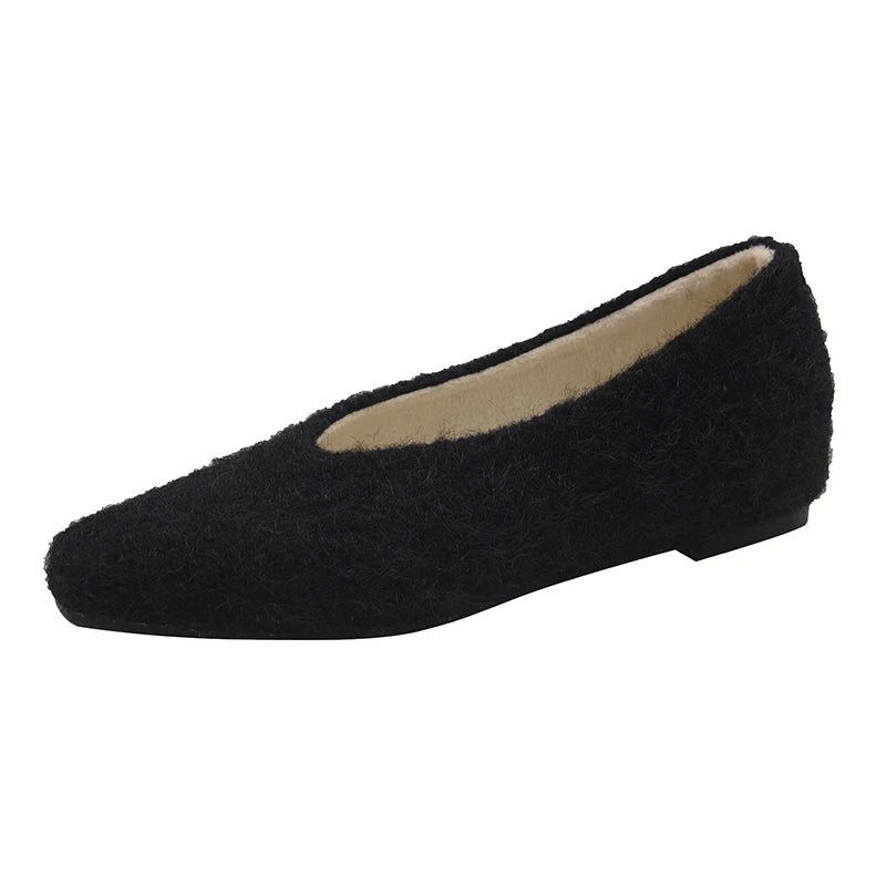 Temperament Woolen Square Toe Velvet Single Shoe Women's Autumn