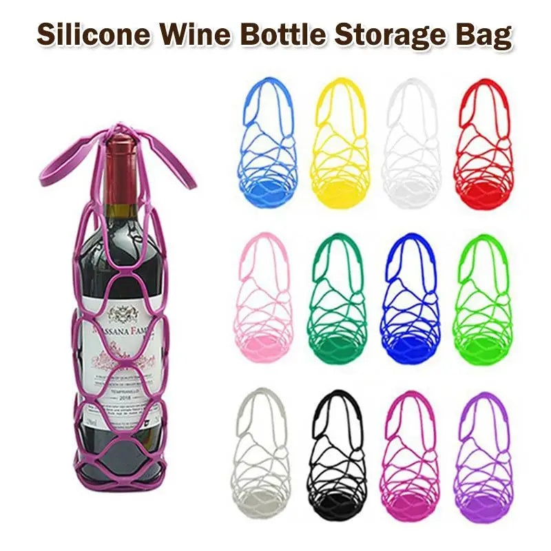 Silicone Wine Tote Reusable Bottle Bag With Cup Placemat Washable for Outdoor Picnic Travel Events Zpaxo