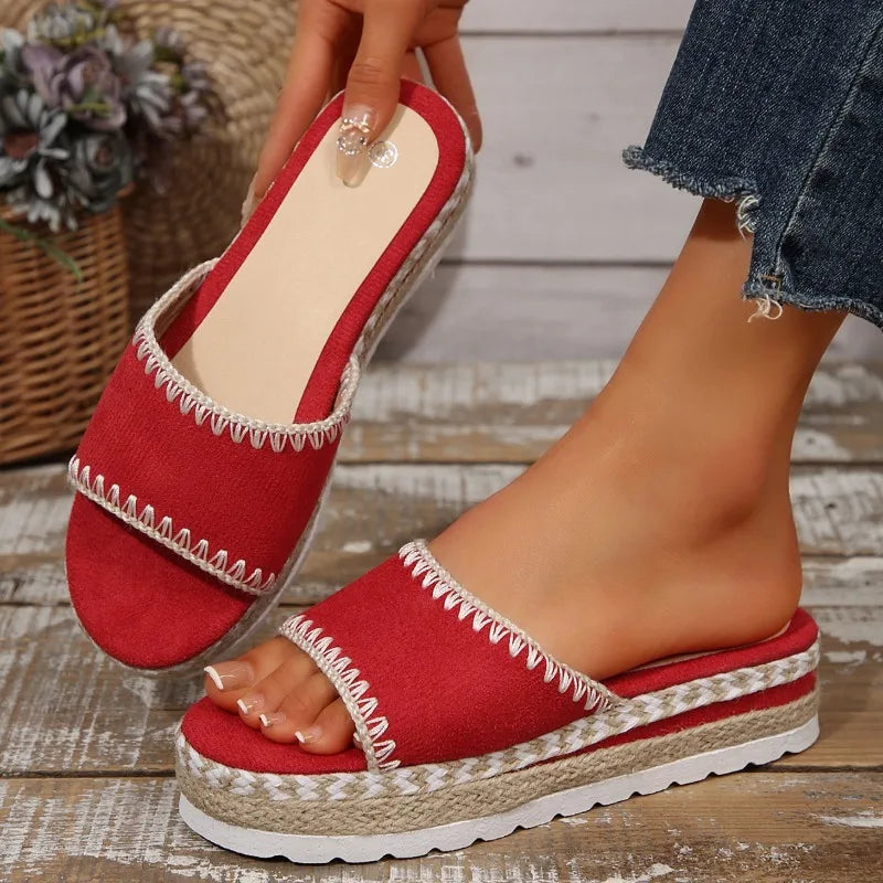 Fashion Mid Heel Slippers Women Summer Flat Lightweight Peep Toe Zpaxo